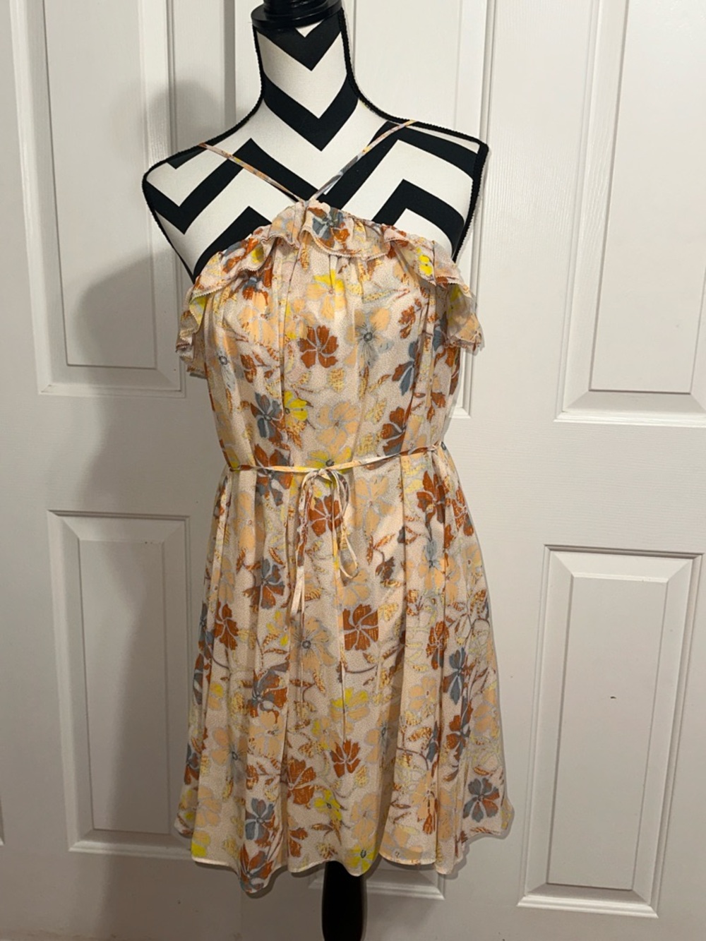 Joie Peach Floral Ruffle Halter Mini Dress